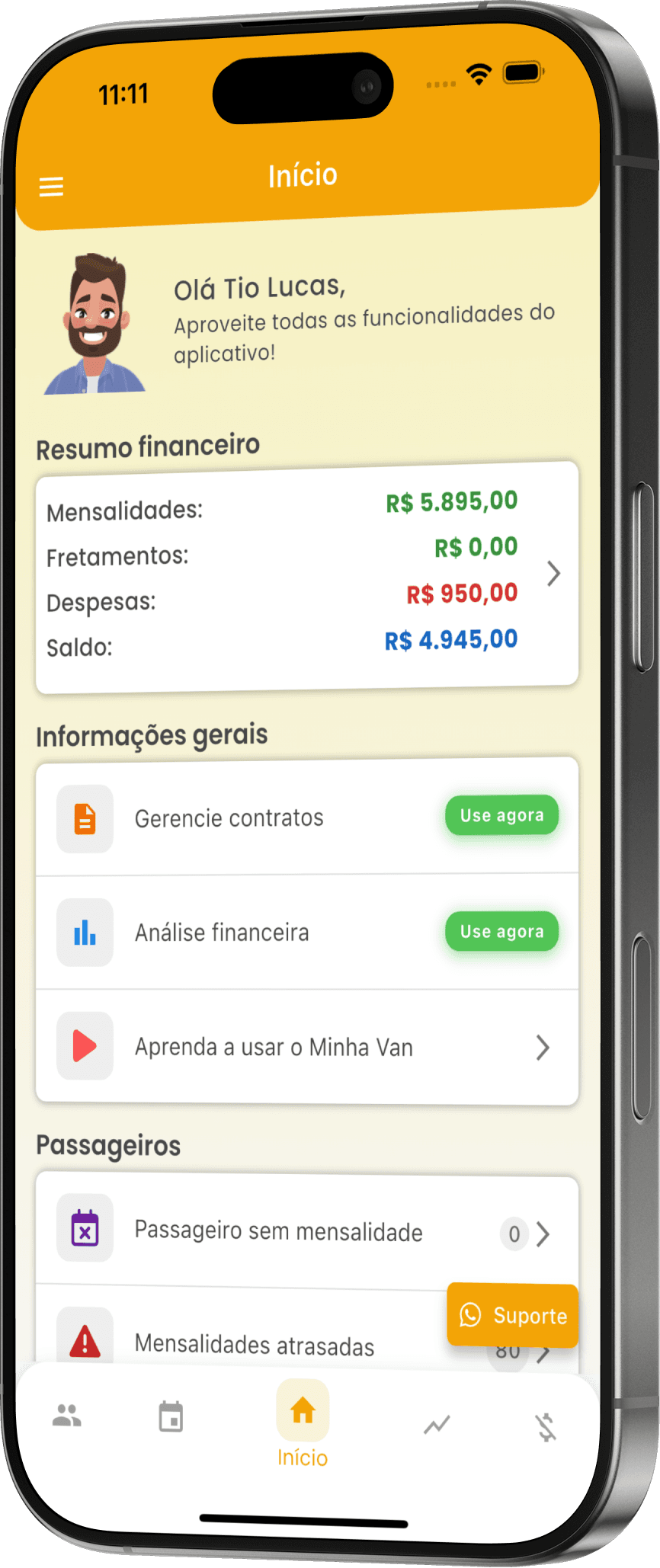 App Minha Van em um celular